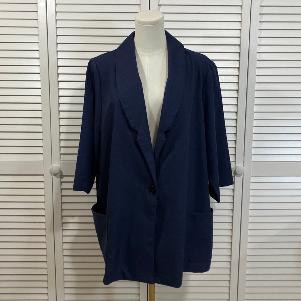 Vintage 80s 90s Only Necessities Navy Relaxed Draped Blazer 18W